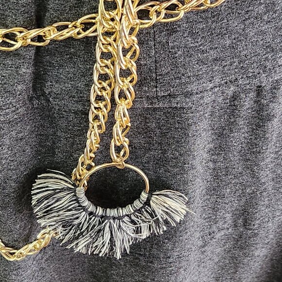 Woman's Anne Klein Dark Heather Gray Dress Goldtone Chain Belt size 10 - Picture 5 of 11